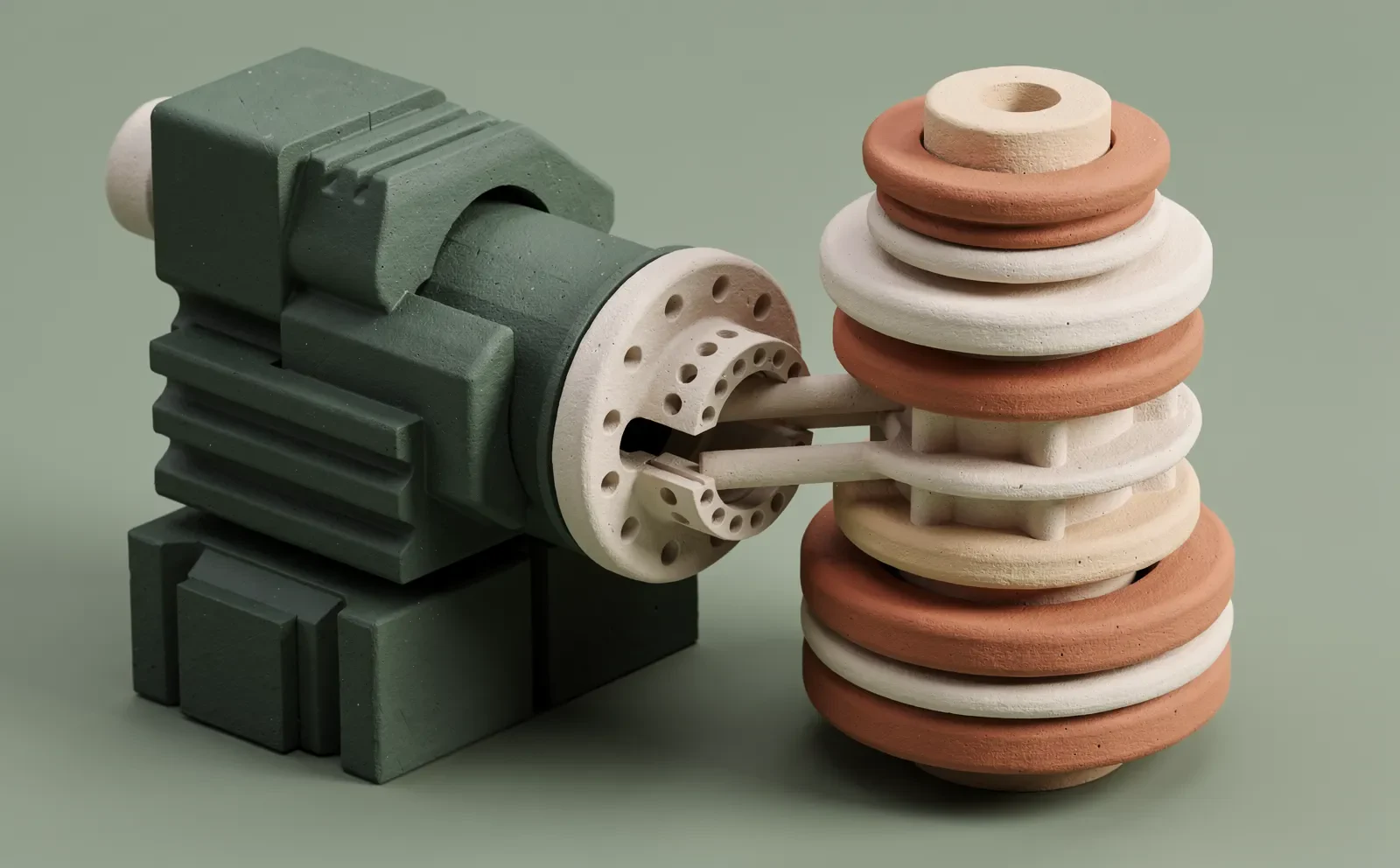 Two tactile clay mechanisms connected into one working system