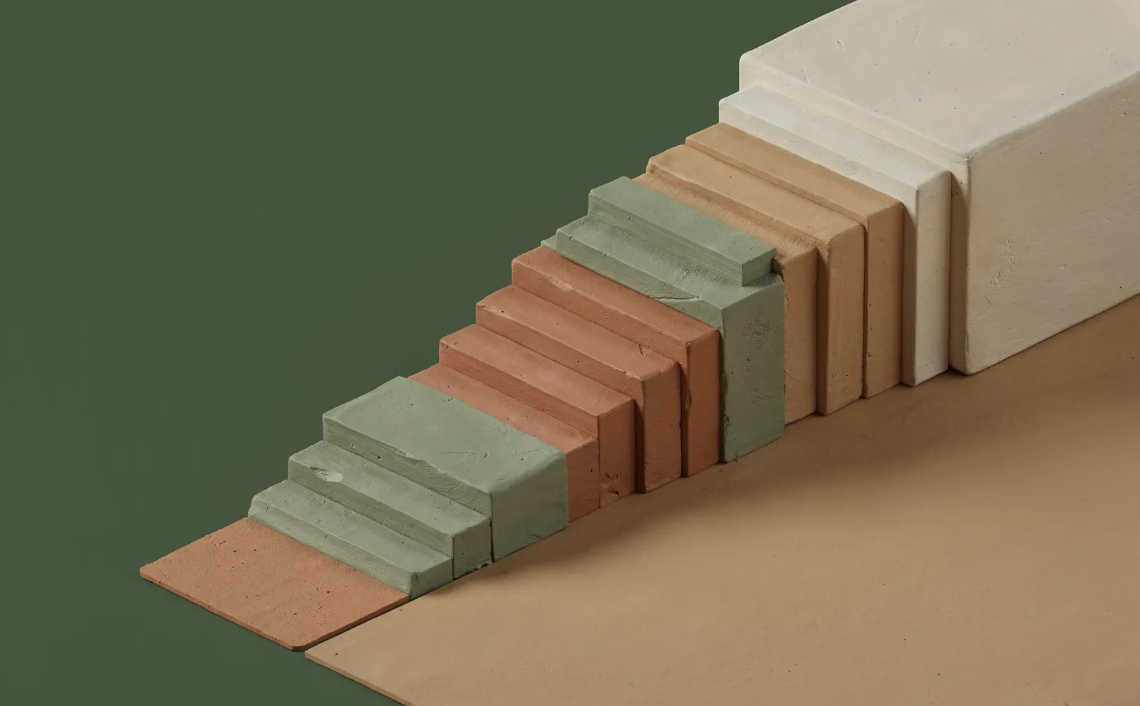 Tactile clay steps rising gradually from small to large